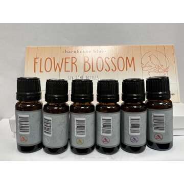 Barnhouse Blue Flower Blossom Set of 6 Premium Fragrance Oils - Honeysuckle, Lilac & Lilies, Sweet Pea, Plumeria, Magnolia, Sunflower - 10ML