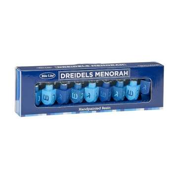 Rite Lite Blue Chanukah Dreidels Hand Painted Resin Menorah, Color Box Hanukkah