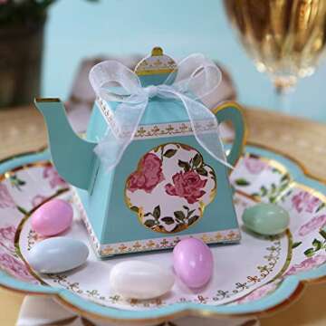 Kate Aspen Decorative Vintage Floral Tea Party Teapot Favor Boxes/Bridal Shower or Baby Shower Decorations (Set of 24)