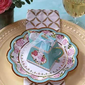 Kate Aspen Decorative Vintage Floral Tea Party Teapot Favor Boxes/Bridal Shower or Baby Shower Decorations (Set of 24)
