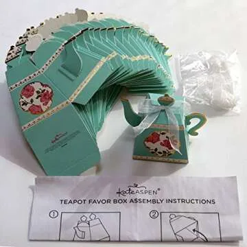 Kate Aspen Decorative Vintage Floral Tea Party Teapot Favor Boxes/Bridal Shower or Baby Shower Decorations (Set of 24)