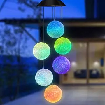 Topspeeder Color Changing Solar Power Wind Chime Spiral Spinner Crystal Ball Wind Mobile Portable Waterproof Outdoor Decorative Romantic Wind Bell Light for Patio Yard Garden Home (Crystal Ball)
