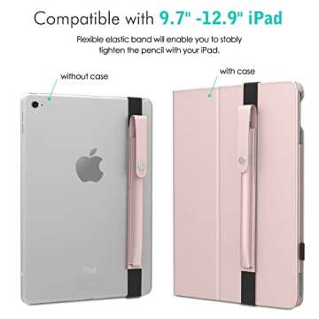 MoKo Pencil Holder for Apple Pencil Pro, Apple Pencil 1st/2nd Generation, Apple Pencil (USB-C), PU Leather iPad Pencil Sleeve Pouch with Buckle & Elastic Band Attach to iPad Case,Rose Gold