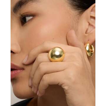 PAVOI 14K Yellow Gold Plated Chunky Domed Statement Ring for Women | Lightweight Trendy Sphere Rings...