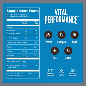 Vital Proteins Performance Powder, 25g Lactose-Free Milk Protein Isolate Casein & Whey Blend, NSF fo...