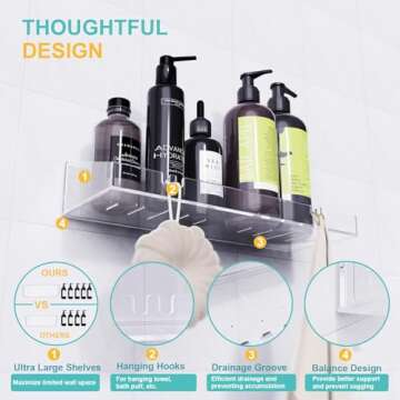 Bakzon Adhesive Shower Caddy, 5 Pack Acrylic Shower Shelves Bath Organizers With Large Capacity, No Drilling Shelves for Bathroom Storage