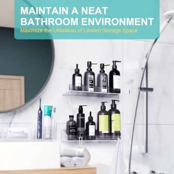 Bakzon Adhesive Shower Caddy, 5 Pack Acrylic Shower Shelves Bath Organizers With Large Capacity, No Drilling Shelves for Bathroom Storage