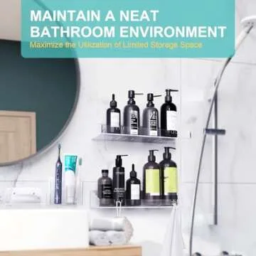 Bakzon Adhesive Shower Caddy, 5 Pack Acrylic Shower Shelves Bath Organizers With Large Capacity, No Drilling Shelves for Bathroom Storage