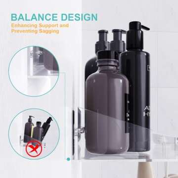 Bakzon Adhesive Shower Caddy, 5 Pack Acrylic Shower Shelves Bath Organizers With Large Capacity, No Drilling Shelves for Bathroom Storage