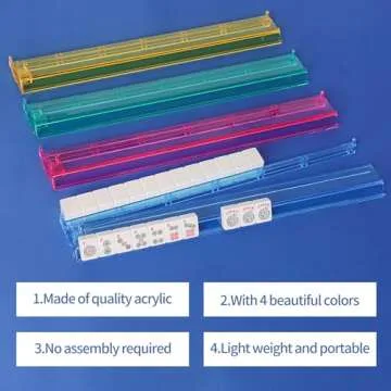 GUSTARIA Mahjong All-in-One Tile Rack & Pusher, Clear Acrylic Mahjong Rack and Pusher Combo, Modern American Majiang Tile Racks, Set of 4, Multi Color