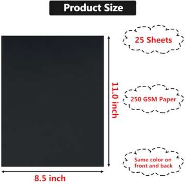 25 Sheets Black Cardstock Paper 8.5 x 11 inches, 250 GSM/92 lb Thick Card Stock Paper Black Construc...