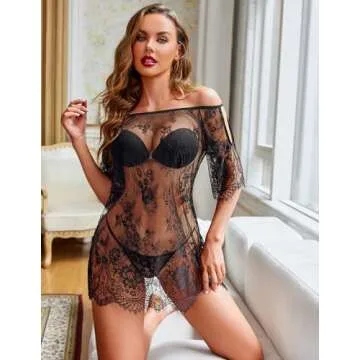 Avidlove Women Lace Babydoll Lingerie Mini Chemise S-4XL Black