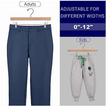 Amber Home 10 Pack Natural Wooden Pants Hangers with Clips, Wood Skirt Hangers Trouser Hangers for Jeans, Slacks, Shorts with 2-Adjustable Clips