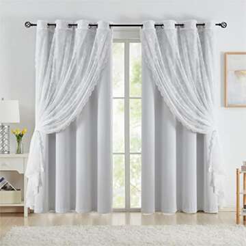 Mix & Match Blackout & Floral Lace Curtains Set 84 Inch