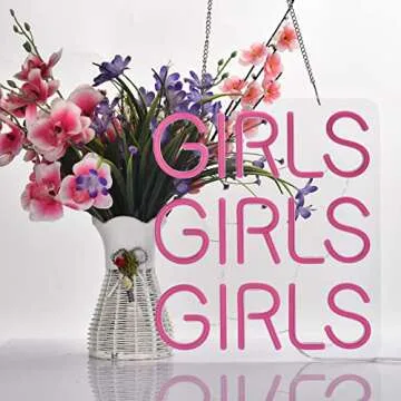 Neon Signs Girls Beer Bar Home Art Neon Light LED Neon Lights Sign with Dimmer for Bedroom Office Hotel Pub Cafe Recreation Room Man Cave Wall Sign Decor(Pink)