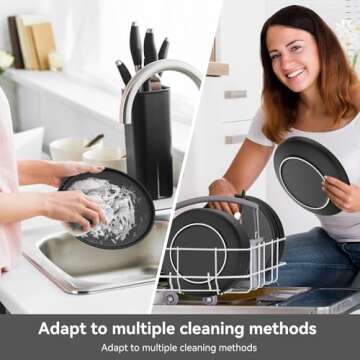 sanyannis Ceramic Dinner Plates Set of 4,8 Inch Matte Plates Set for Kitchen,Dessert,Salad,Appetizer, Small Dinner Plates, Microwave & Dishwasher Safe,Black Classic Dinnerware Dishes Set