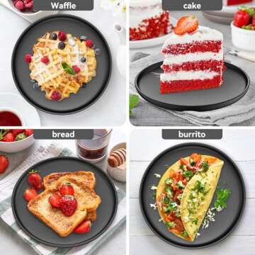 sanyannis Ceramic Dinner Plates Set of 4,8 Inch Matte Plates Set for Kitchen,Dessert,Salad,Appetizer, Small Dinner Plates, Microwave & Dishwasher Safe,Black Classic Dinnerware Dishes Set