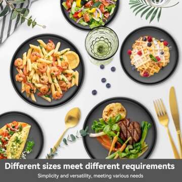 sanyannis Ceramic Dinner Plates Set of 4,8 Inch Matte Plates Set for Kitchen,Dessert,Salad,Appetizer, Small Dinner Plates, Microwave & Dishwasher Safe,Black Classic Dinnerware Dishes Set
