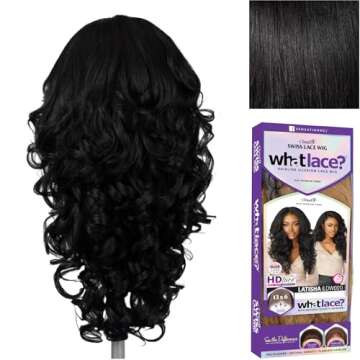 Sensationnel What lace 13x6 Wigs - latisha lacefrontal hand tied glueless synthetic with natural density preplucked hairline (Jet Black 1)