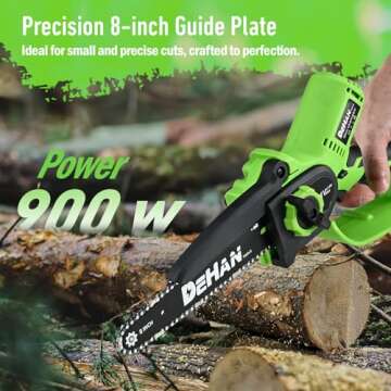 DEHANTOOLS 8 Inch Mini Chainsaw - Cordless Brushless Chainsaw for Gardening and Wood Cutting