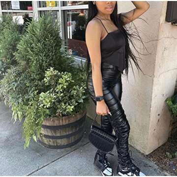 Women Black Leather Party Leggings - Stylish & Comfy