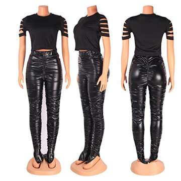 Women Black Leather Party Leggings - Stylish & Comfy