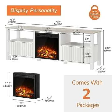 WAMPAT Fireplace TV Stand for 75 Inch TV, White Entertainment Center with LED Light, Modern TV Console Table for 80/70/65 inch TV with 4 Storages for Living Room, 70 Inch