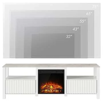 WAMPAT Fireplace TV Stand for 75 Inch TV, White Entertainment Center with LED Light, Modern TV Console Table for 80/70/65 inch TV with 4 Storages for Living Room, 70 Inch