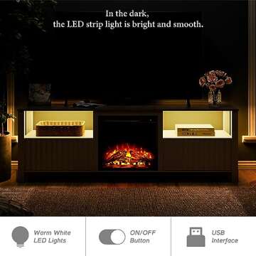 WAMPAT Fireplace TV Stand for 75 Inch TV, White Entertainment Center with LED Light, Modern TV Console Table for 80/70/65 inch TV with 4 Storages for Living Room, 70 Inch