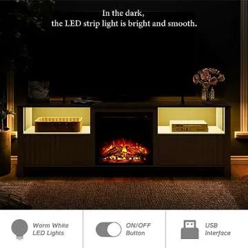WAMPAT Fireplace TV Stand for 75 Inch TV, White Entertainment Center with LED Light, Modern TV Console Table for 80/70/65 inch TV with 4 Storages for Living Room, 70 Inch
