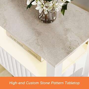 WAMPAT Fireplace TV Stand for 75 Inch TV, White Entertainment Center with LED Light, Modern TV Console Table for 80/70/65 inch TV with 4 Storages for Living Room, 70 Inch