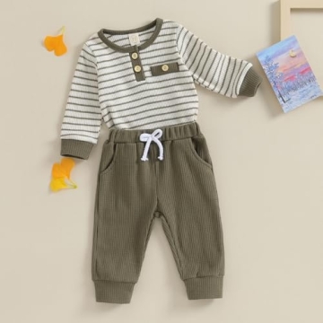 Infant Baby Boys Stripe Waffle Romper & Pants - 0-3 Months