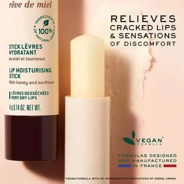 NUXE Rêve de Miel Lip Stick - 100% Natural Organic Moisturizer for Cracked & Dry Lips With Shea Butter & Vitamin E, 0.14 Oz