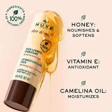 NUXE Rêve de Miel Lip Stick - 100% Natural Organic Moisturizer for Cracked & Dry Lips With Shea Butter & Vitamin E, 0.14 Oz