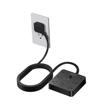 Black Surge Protector Power Strip, TESSAN Flat Plug Extension Cord 5 FT with 6 Outlets 3 USB Charger...