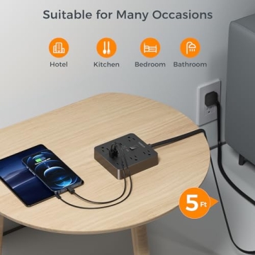 TESSAN Black Surge Protector Power Strip with USB Ports