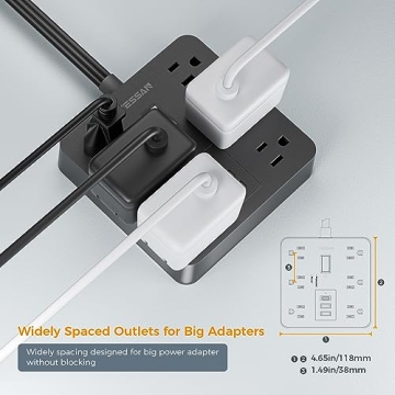 TESSAN Black Surge Protector Power Strip with USB Ports