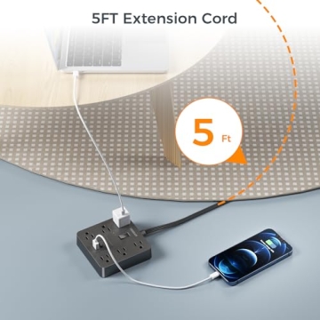 TESSAN Black Surge Protector Power Strip with USB Ports