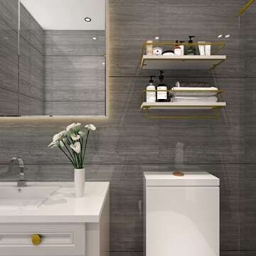 KEZORY Floating Shelves with Towel Rack, Farmhouse Wall Mounted Floating Shelf Storage and Decoratio...