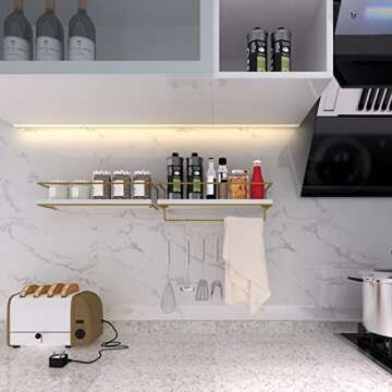 KEZORY Floating Shelves with Towel Rack, Farmhouse Wall Mounted Floating Shelf Storage and Decoration for Bathroom Kitchen Livingroom Bedroom, Home Decor Rustic Wall Decor Set of 2 (White)