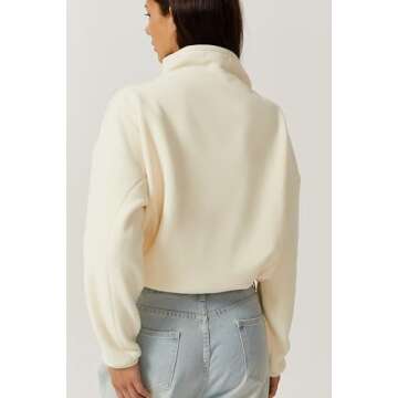 QINSEN Women Half Zip Fleece Sweatshirt Mock Neck Long Sleeve Winter Cozy Sherpa Pullover Sweater To...