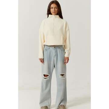 QINSEN Women's Fleece Half Zip Sweatshirt for Winter Comfort