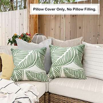 Embroidered Leaf Pillow Covers Tropical Design Set of 2