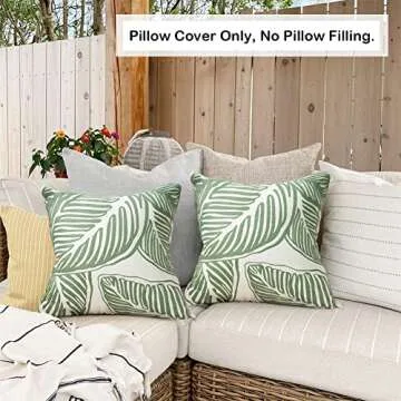 Embroidered Leaf Pillow Covers Tropical Design Set of 2