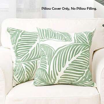 Embroidered Leaf Pillow Covers Tropical Design Set of 2