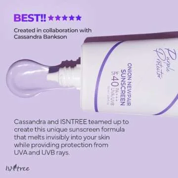 ISNTREE Onion Newpair Sunscreen 50ml, 1.69 fl.oz | SPF 40 | Korean Skincare | Hydrating Sun Protector | Evens Skin Tone | Purple Sunscreen