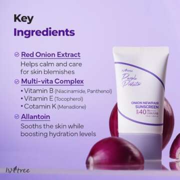 ISNTREE Onion Newpair Sunscreen 50ml, 1.69 fl.oz | SPF 40 | Korean Skincare | Hydrating Sun Protector | Evens Skin Tone | Purple Sunscreen