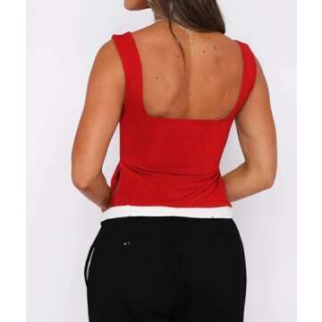 ForeFair Women Sleeveless Backless Crop Tank Top Summer Going Out Outfits Cute Pleated Sweetheart Ne...