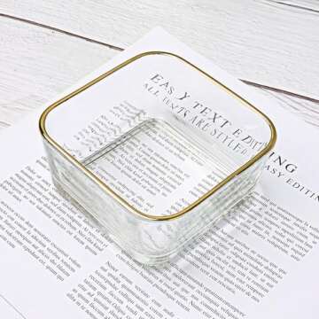 NatSumeBasics Clear Paper Clip Holder Glass Bowl with Gold Rim Square Paper Clips Dispenser Colorful...