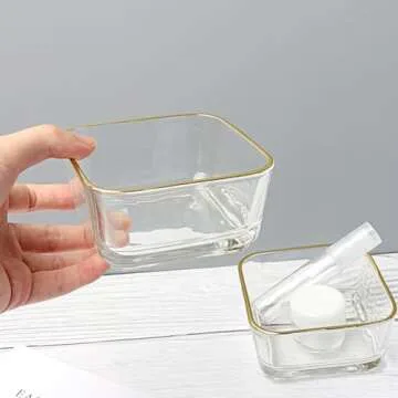 NatSumeBasics Clear Paper Clip Holder Glass Bowl with Gold Rim Square Paper Clips Dispenser Colorful Paperclips Elegant Desk Organizer Accessories (Clear)